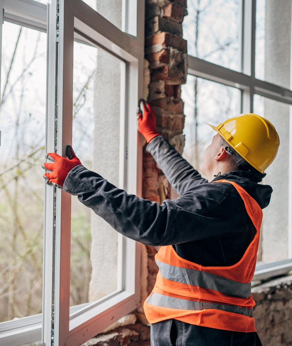 家にウィンドウをインストールする男